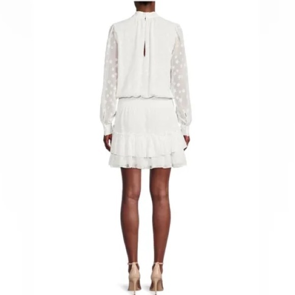 Ramy Brook White Sashah Star Pattern Blouson Longsleeve Mini Dress Medium - Picture 9 of 9